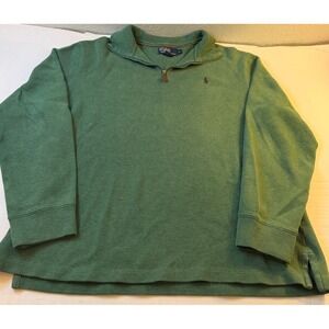 VTG Polo Ralph Lauren Men's Green Ribbed Cotton Quarter Zip Pullover Sweater